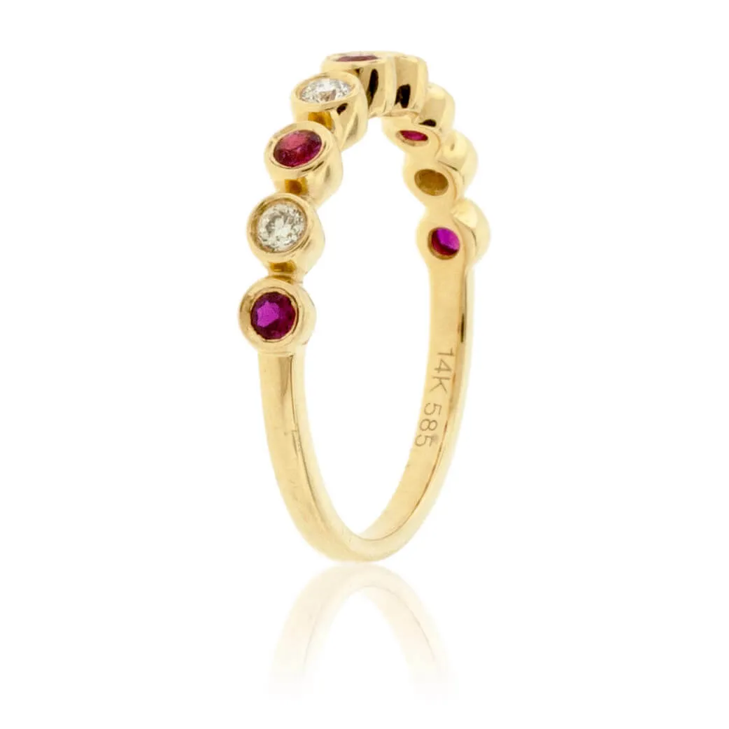 Stackable Round Ruby and Round Diamond Band