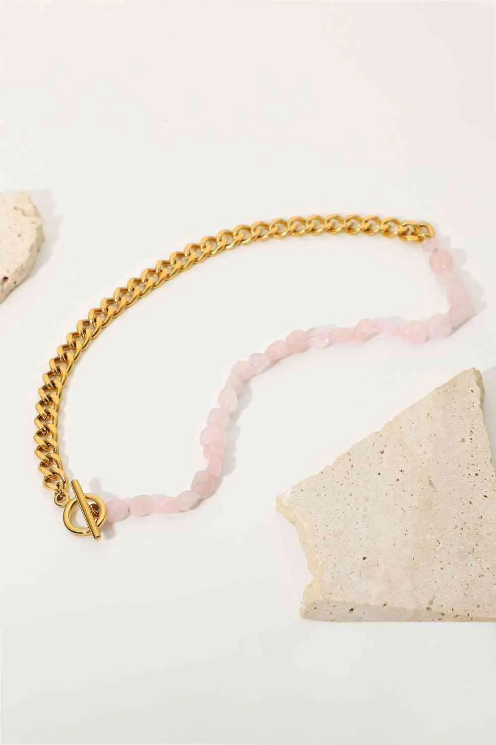 Stainless Steel Half Bead Half Chain Necklace