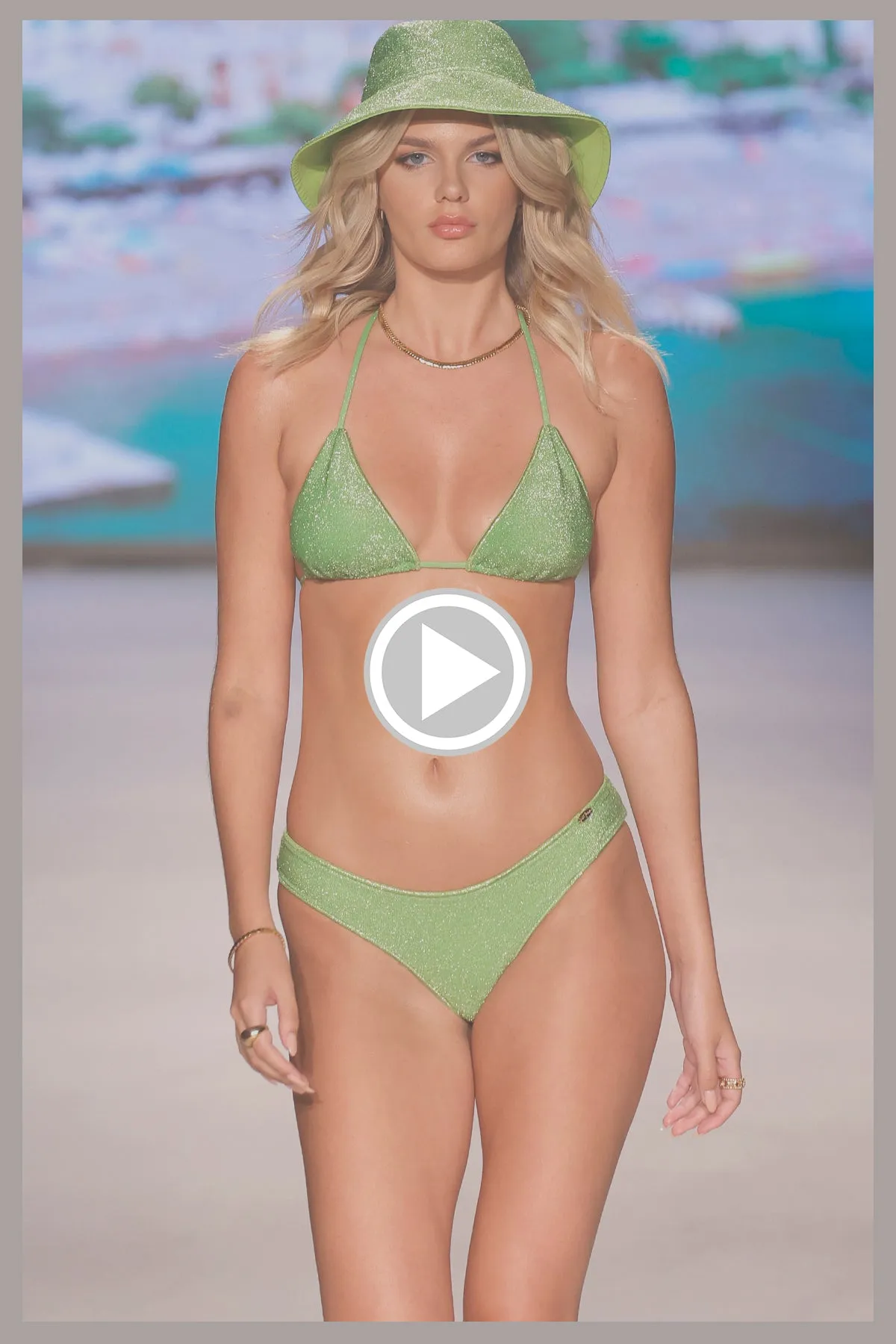 STARDUST - Stitch Triangle Top & Stitch Wavy Back Ruched Brazilian Bottom • Lime Runway