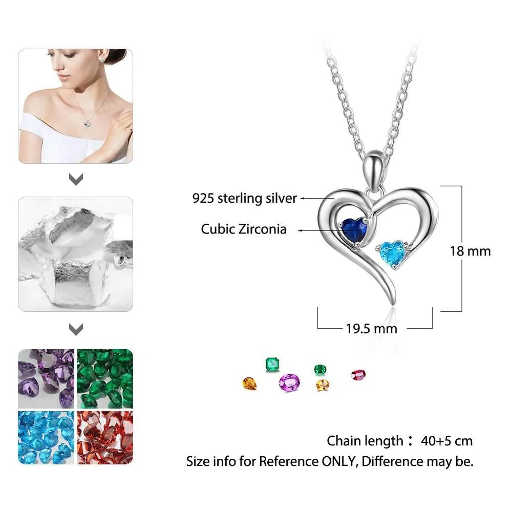 Sterling Silver 2 Birthstone Necklace Pendants Engraved Heart BirthStones Gift