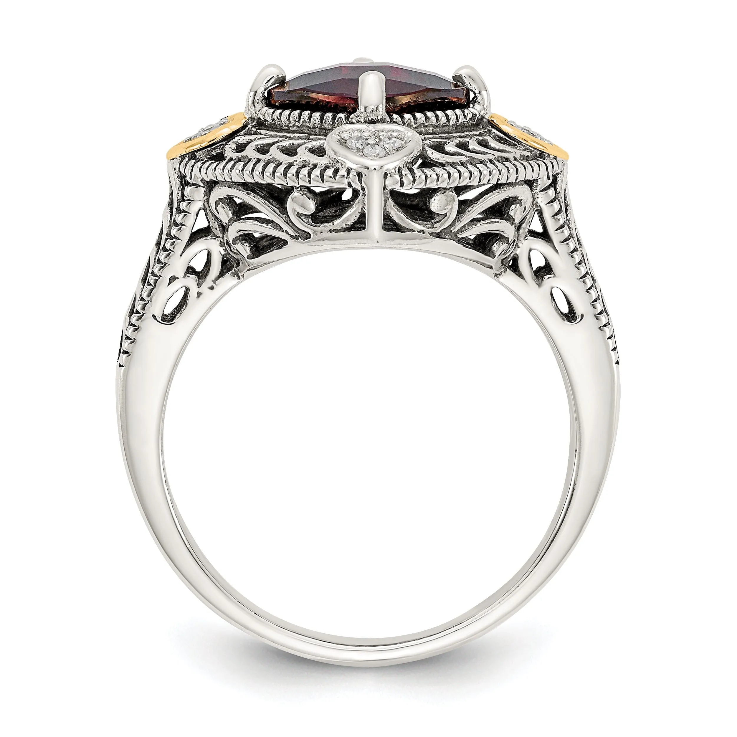 Sterling Silver Gold Diamond Garnet Ring