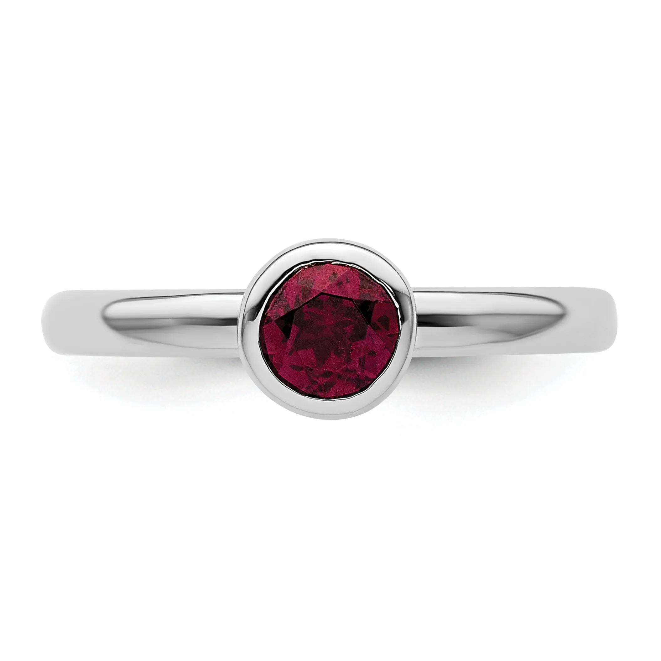 Sterling Silver Low Round Rhodolite Garnet Ring