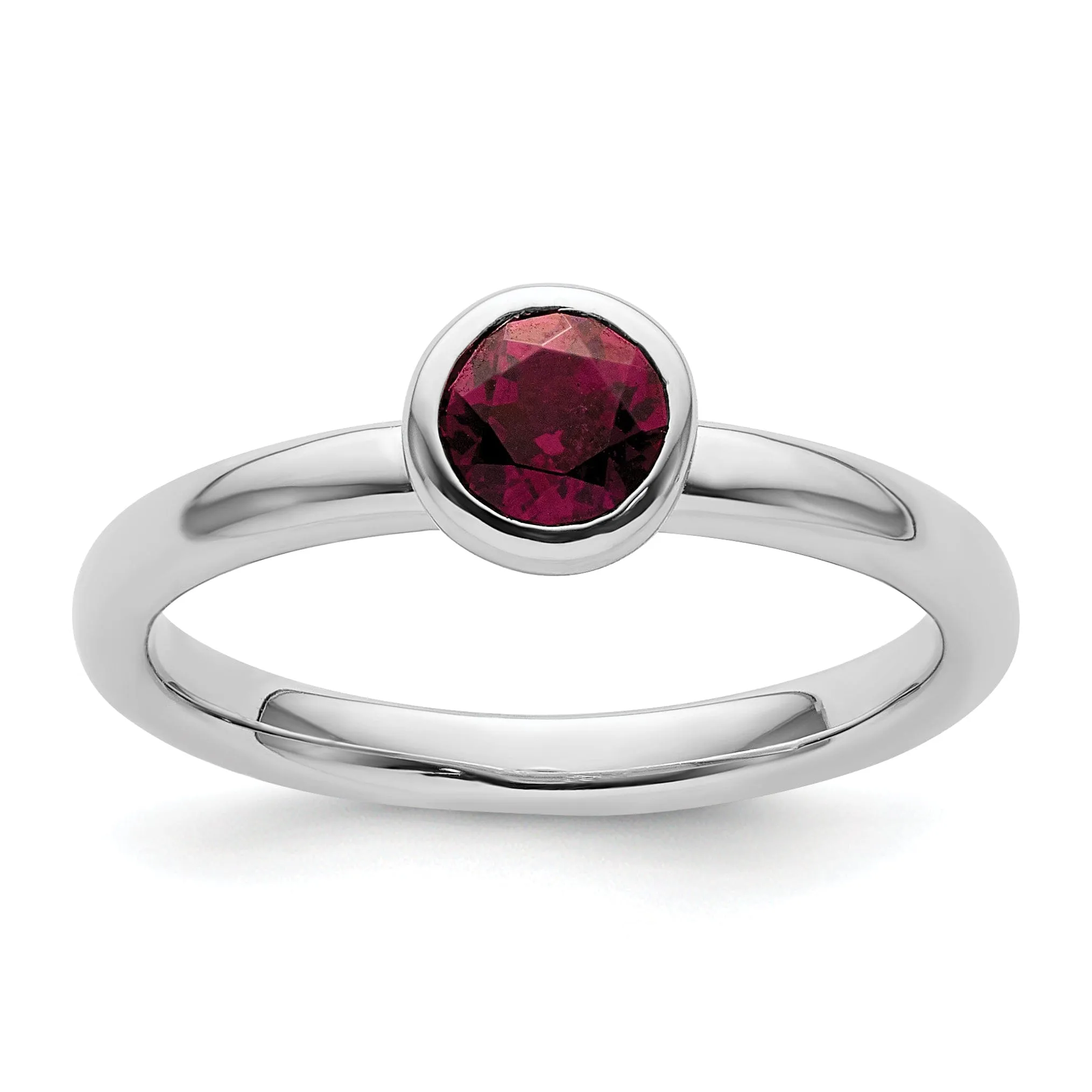 Sterling Silver Low Round Rhodolite Garnet Ring