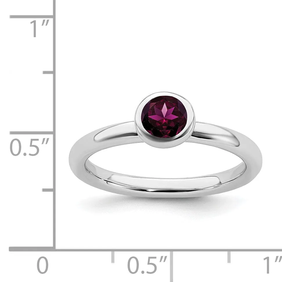 Sterling Silver Low Round Rhodolite Garnet Ring
