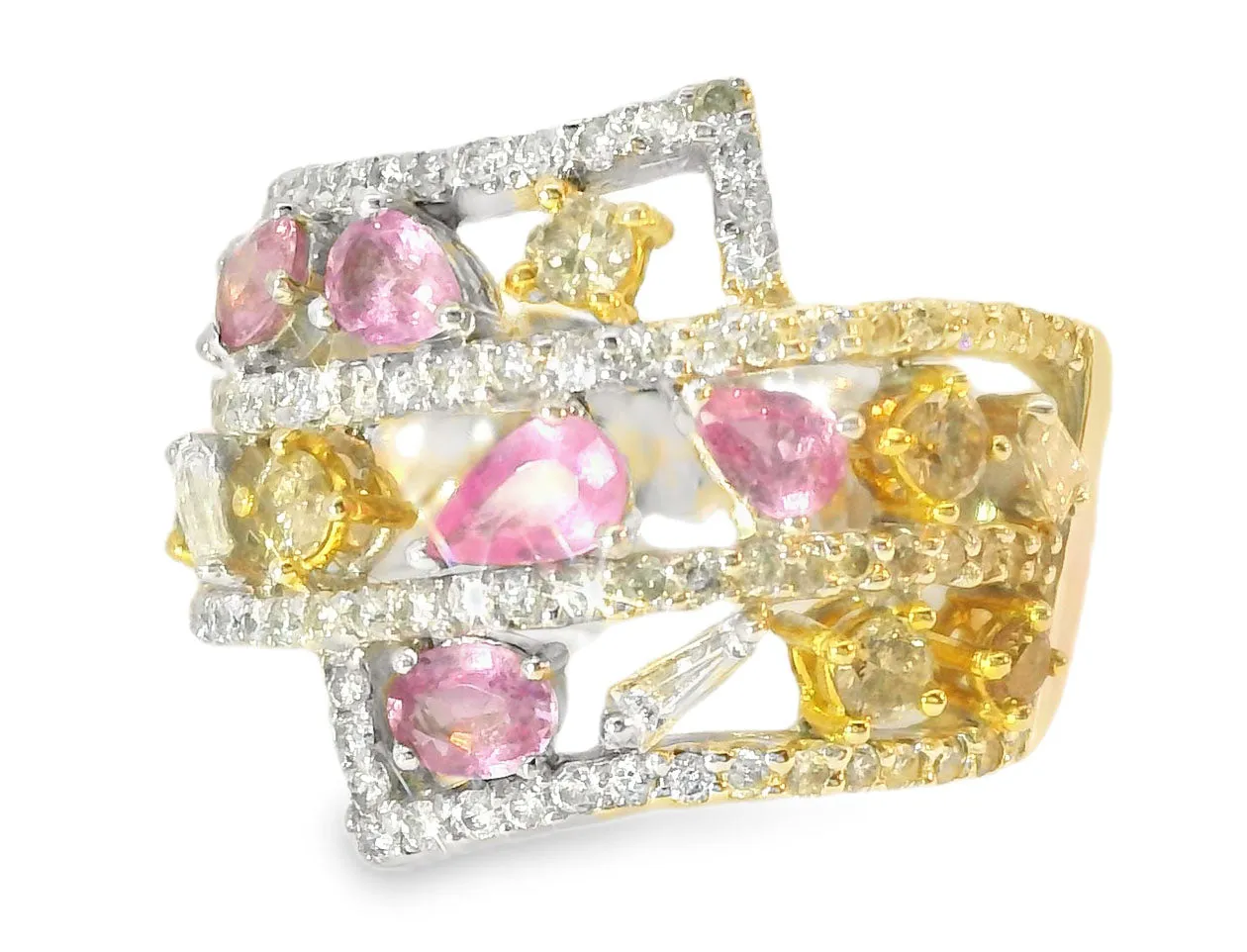 Stunning Estate 14K White Gold Diamond Multi-Color Sapphire Band Ring