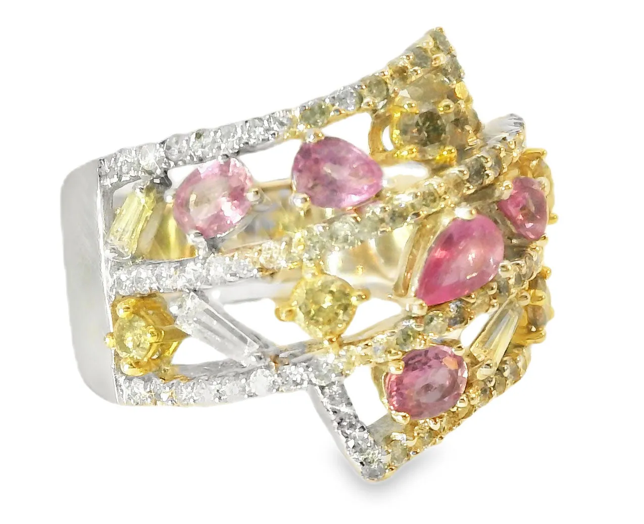 Stunning Estate 14K White Gold Diamond Multi-Color Sapphire Band Ring