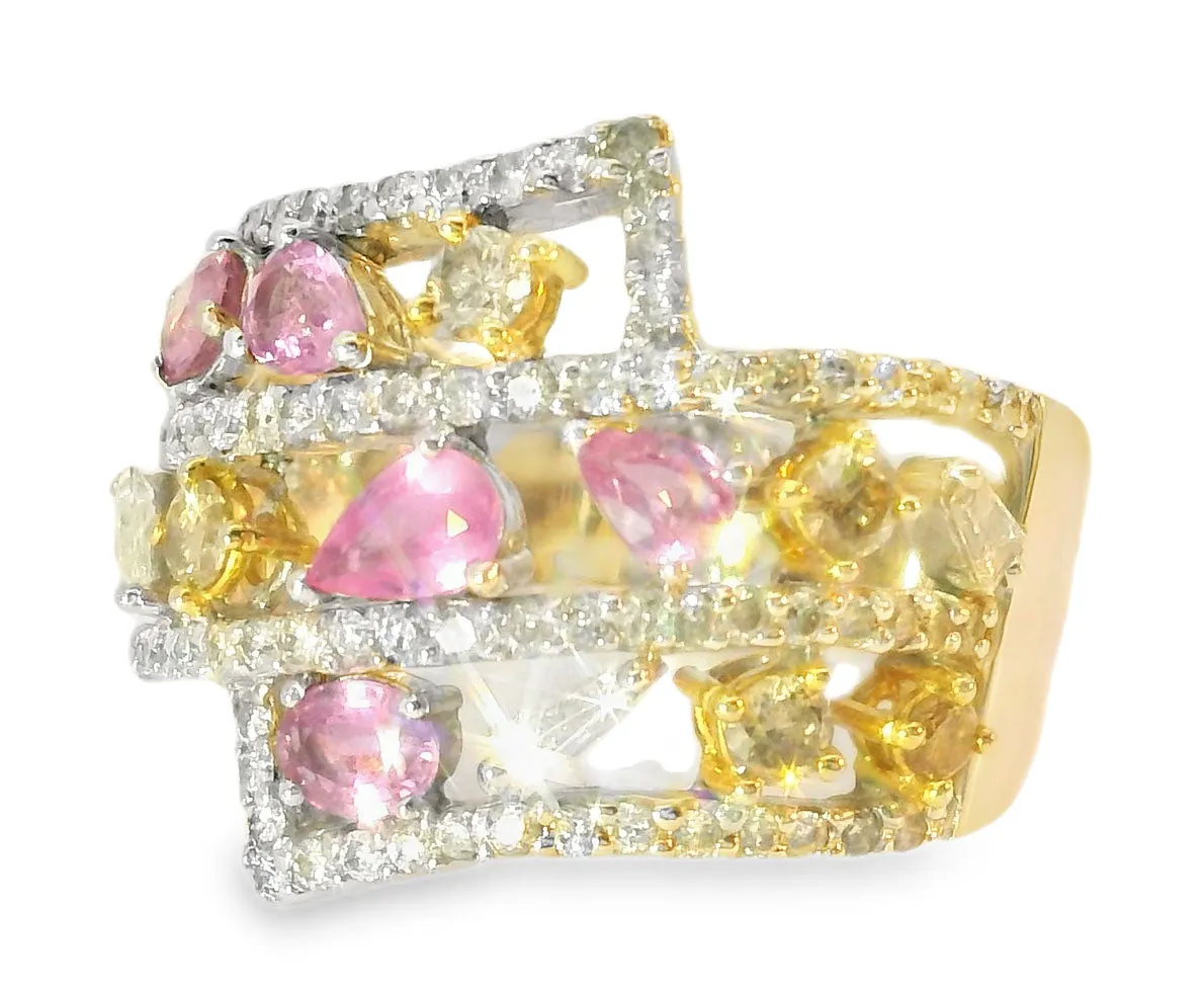 Stunning Estate 14K White Gold Diamond Multi-Color Sapphire Band Ring