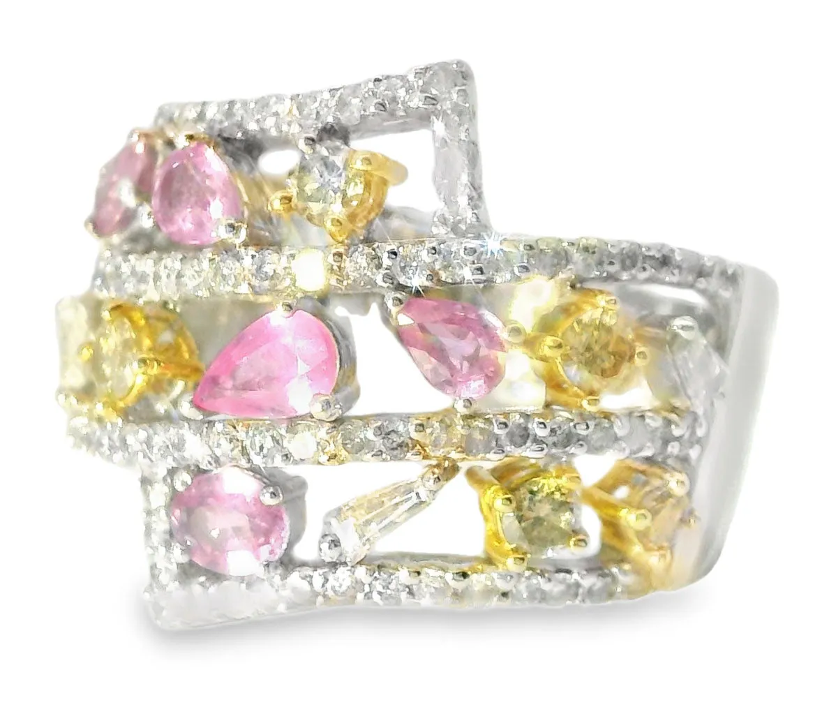 Stunning Estate 14K White Gold Diamond Multi-Color Sapphire Band Ring