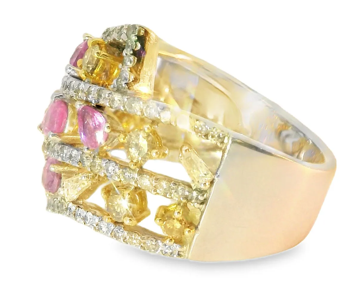 Stunning Estate 14K White Gold Diamond Multi-Color Sapphire Band Ring