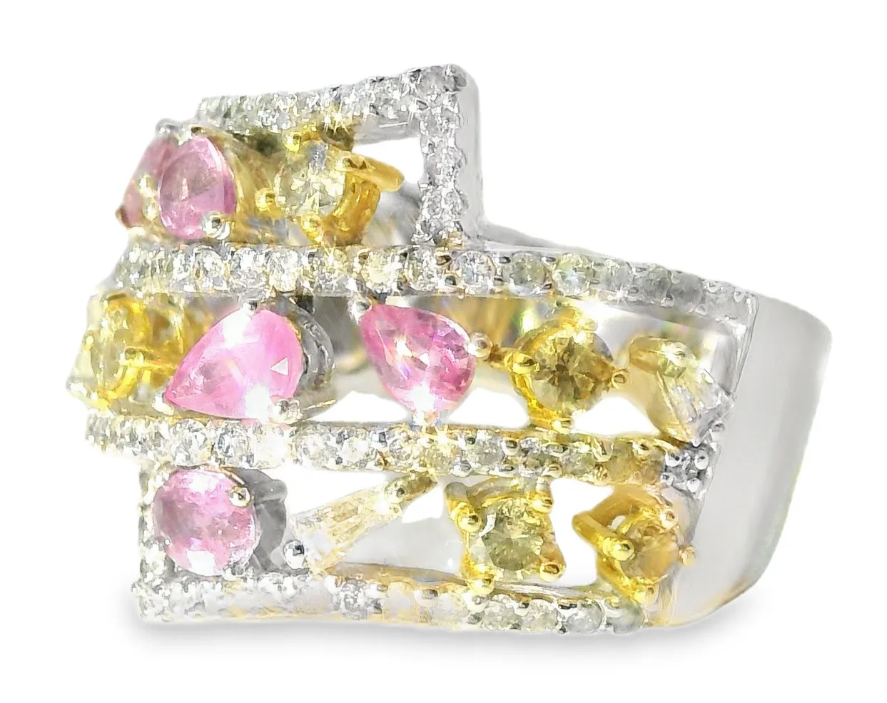 Stunning Estate 14K White Gold Diamond Multi-Color Sapphire Band Ring