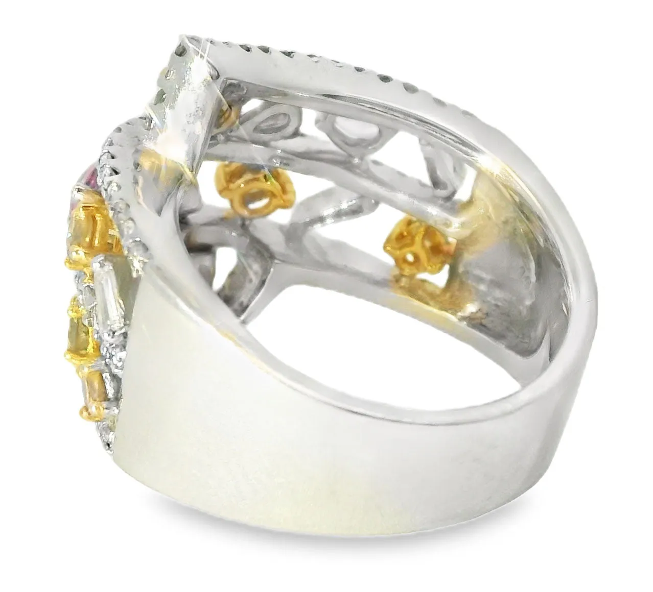 Stunning Estate 14K White Gold Diamond Multi-Color Sapphire Band Ring