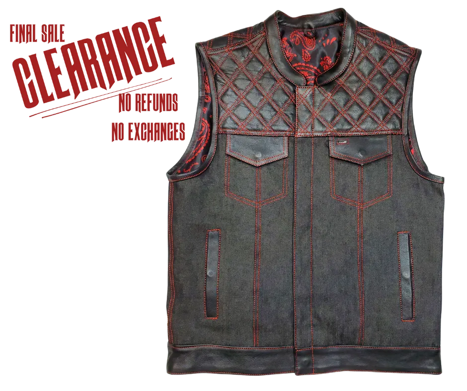 The "Club Diamond" Red Diamond Stitch Leather/Denim Club Vest