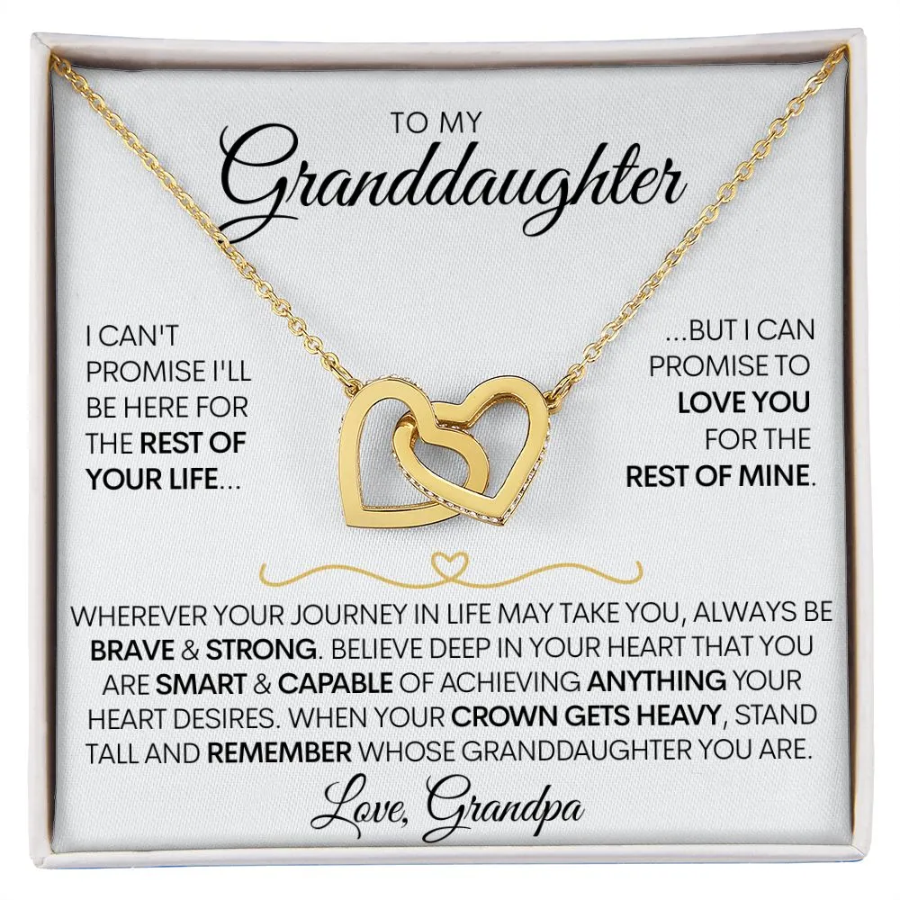 To My Granddaughter (Love, Grandpa) - Beautiful Gold Connected Hearts Necklace - Promise to Love You