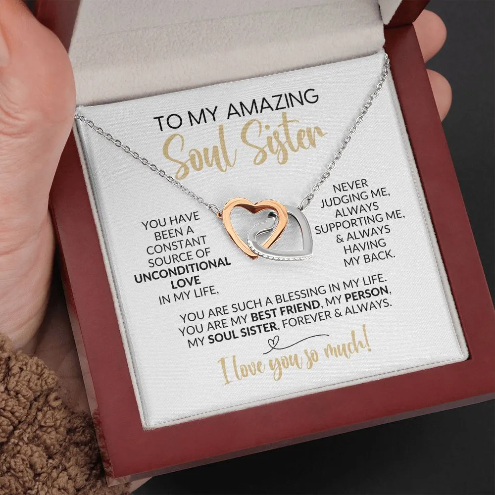 To My Soul Sister | Constant Source of Unconditional Love | Interlocking Hearts Necklace
