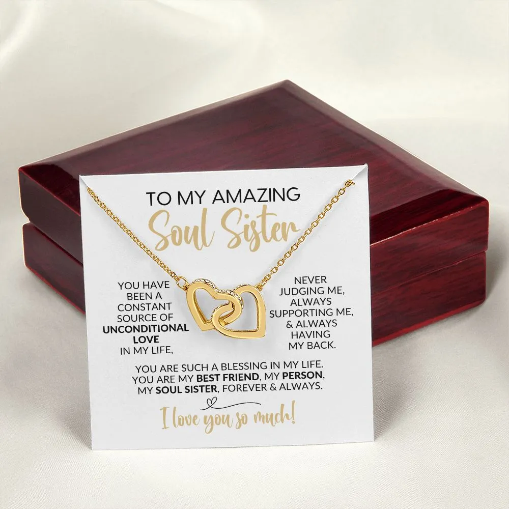 To My Soul Sister | Constant Source of Unconditional Love | Interlocking Hearts Necklace