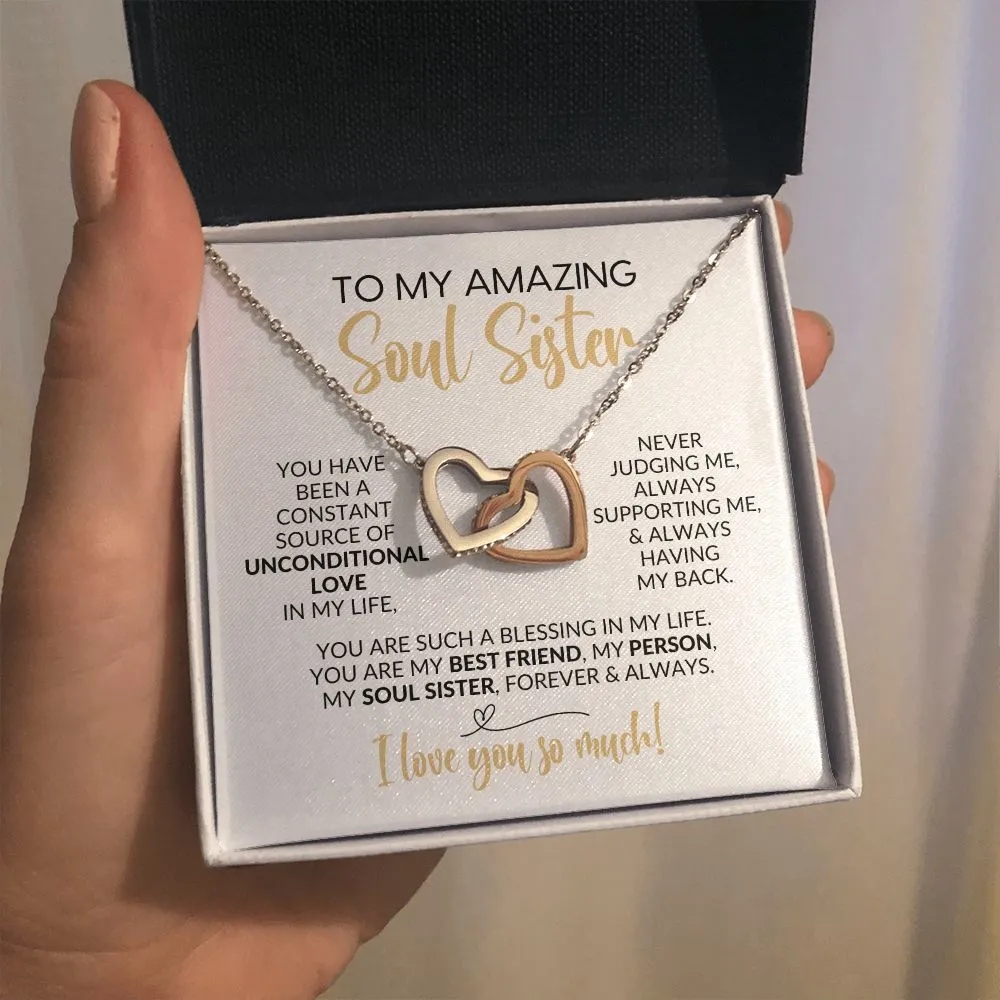 To My Soul Sister | Constant Source of Unconditional Love | Interlocking Hearts Necklace