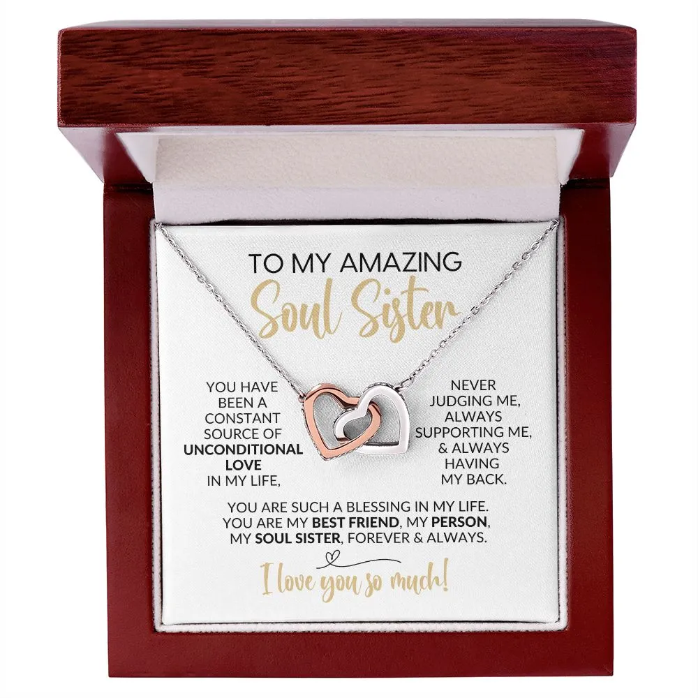 To My Soul Sister | Constant Source of Unconditional Love | Interlocking Hearts Necklace