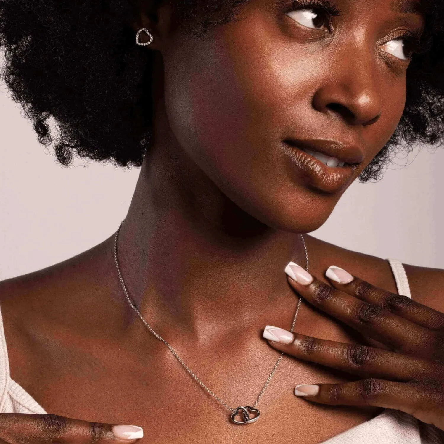 To My Wife 'Greatest Gift' SET - Interlocking Silver or Gold Vermeil Hearts Necklace and Earrings WF11Set