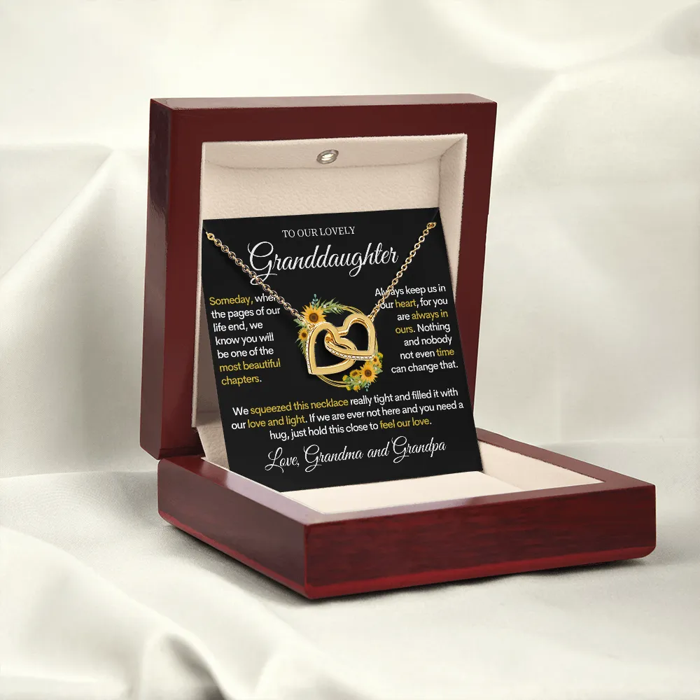To Our Lovely Granddaughter (From Grandpa and Grandma) Sunflowers & Love - Beautiful Gold Necklace Hearts