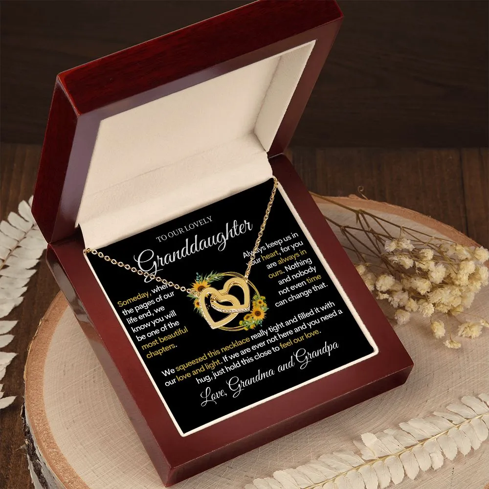To Our Lovely Granddaughter (From Grandpa and Grandma) Sunflowers & Love - Beautiful Gold Necklace Hearts