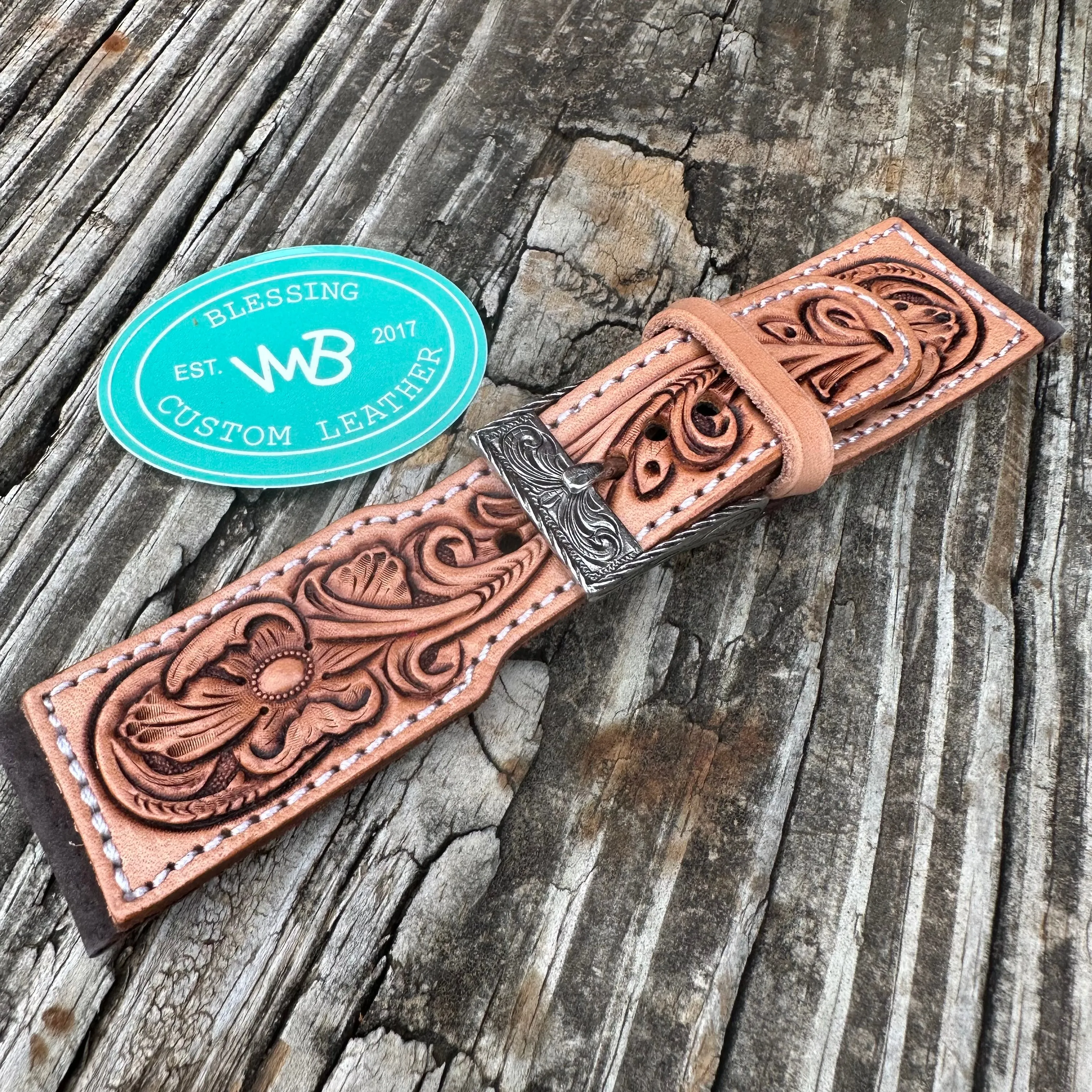Tooled Leather Watch Band