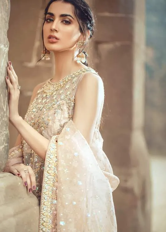 Traditional Bridal Frock Lehnga Outfit in Ivory Color #C2038