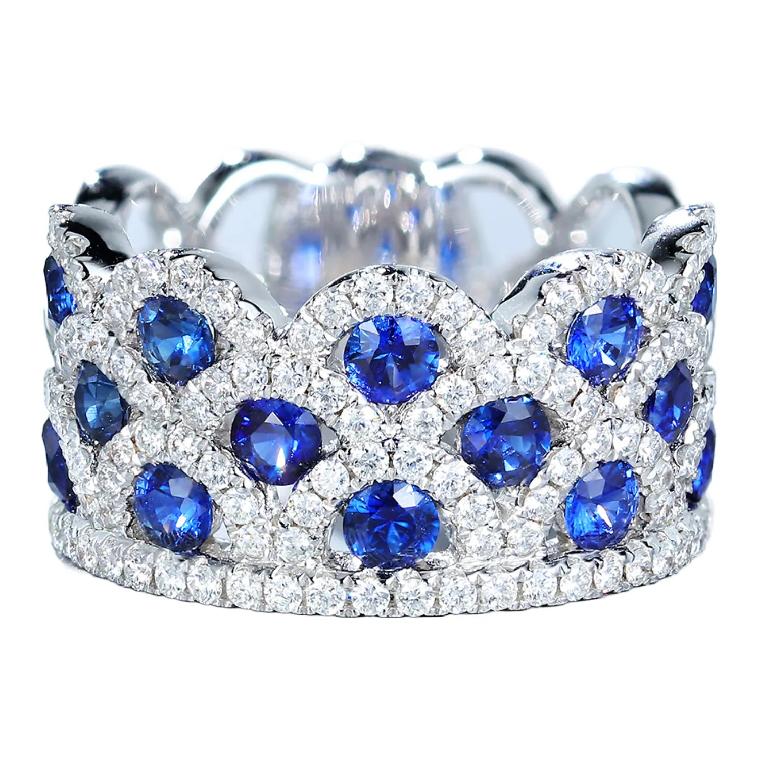 Triple Layer Wave Style Diamond Sapphire Ring