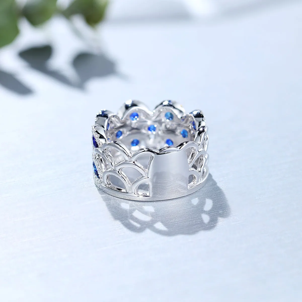 Triple Layer Wave Style Diamond Sapphire Ring
