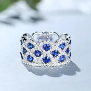 Triple Layer Wave Style Diamond Sapphire Ring
