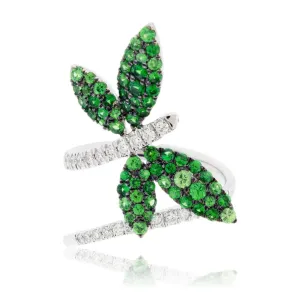 Tsavorite Garnet Winged Butterfly or Dragonfly & Diamond Ring