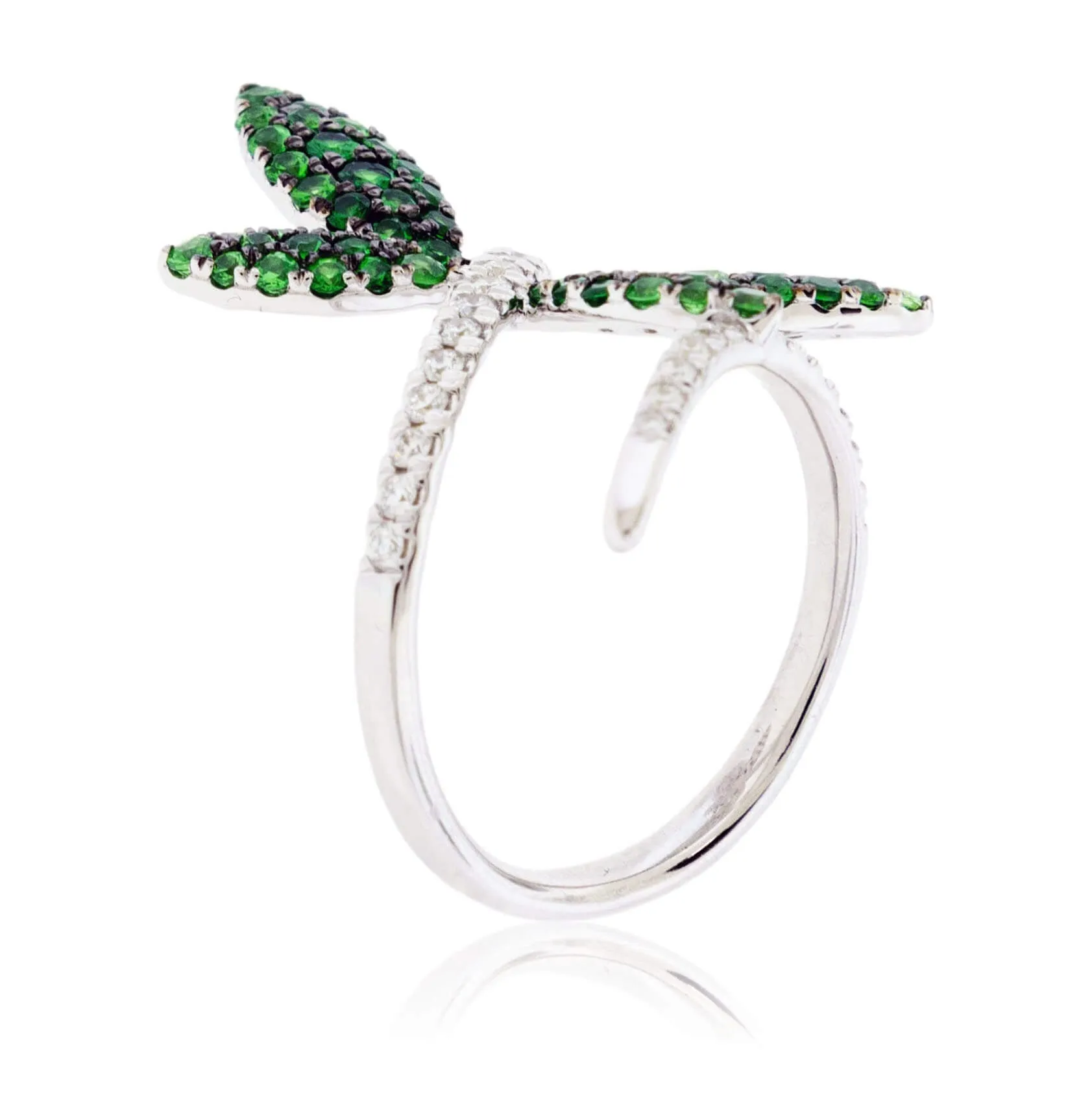 Tsavorite Garnet Winged Butterfly or Dragonfly & Diamond Ring