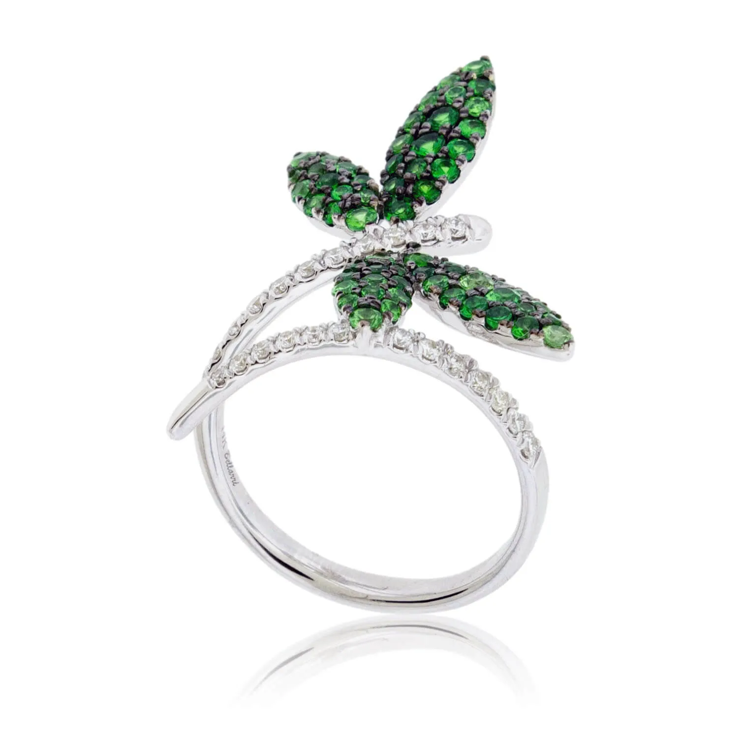 Tsavorite Garnet Winged Butterfly or Dragonfly & Diamond Ring