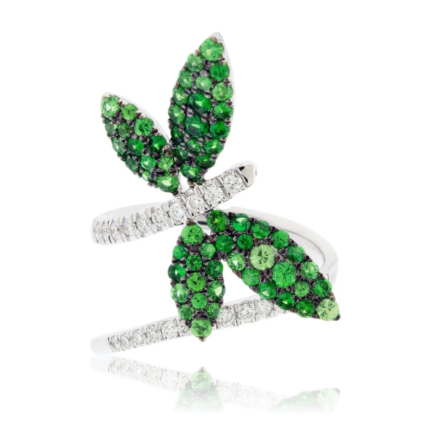 Tsavorite Garnet Winged Butterfly or Dragonfly & Diamond Ring