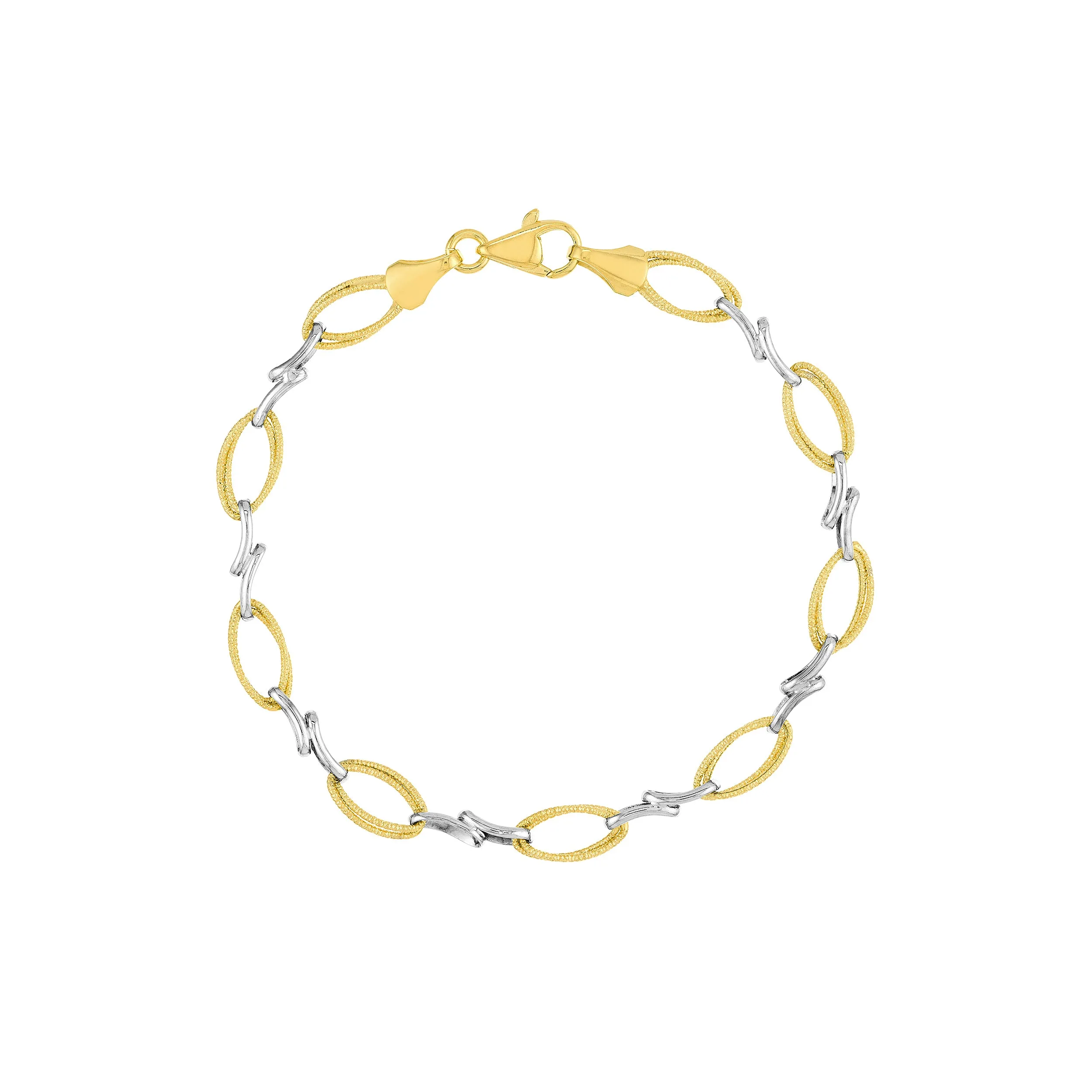 Two-Tone Textured Double Oval and X Bracelet