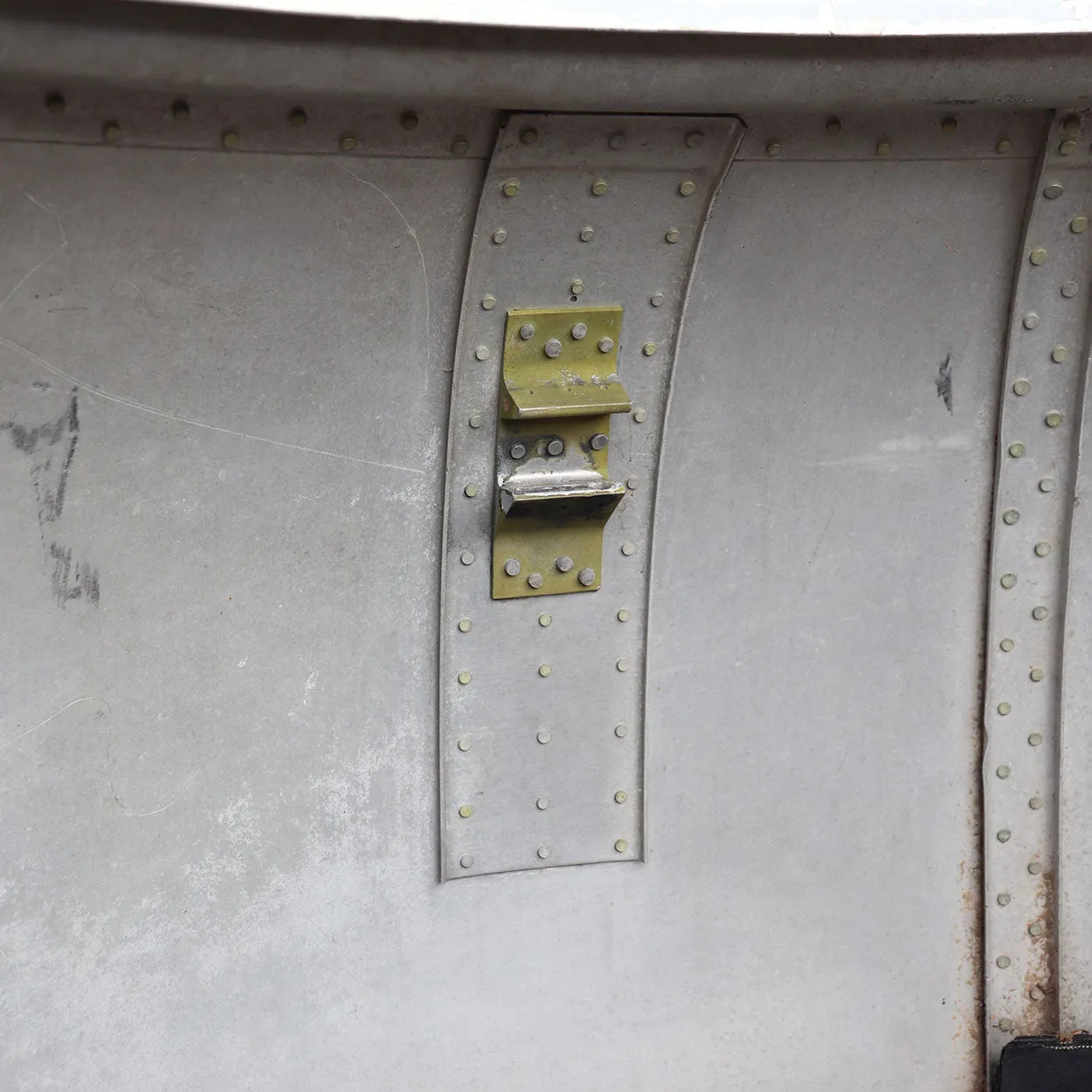 Two Vintage Riveted Painted Metal Airplane Cowling Covers