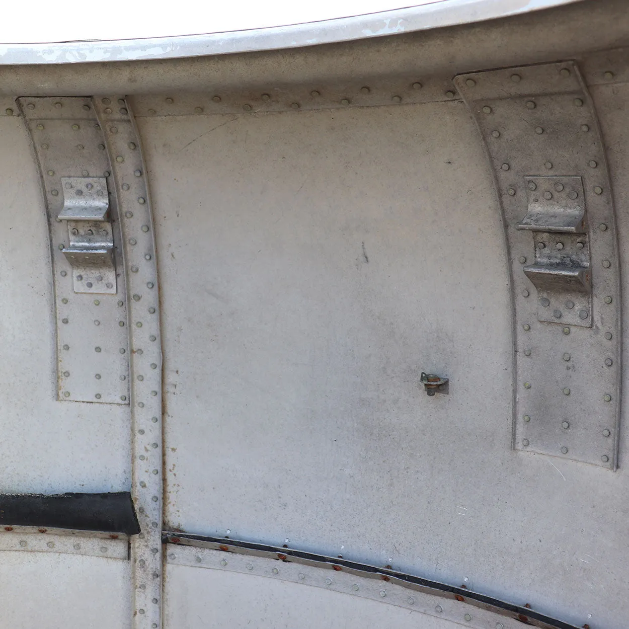 Two Vintage Riveted Painted Metal Airplane Cowling Covers