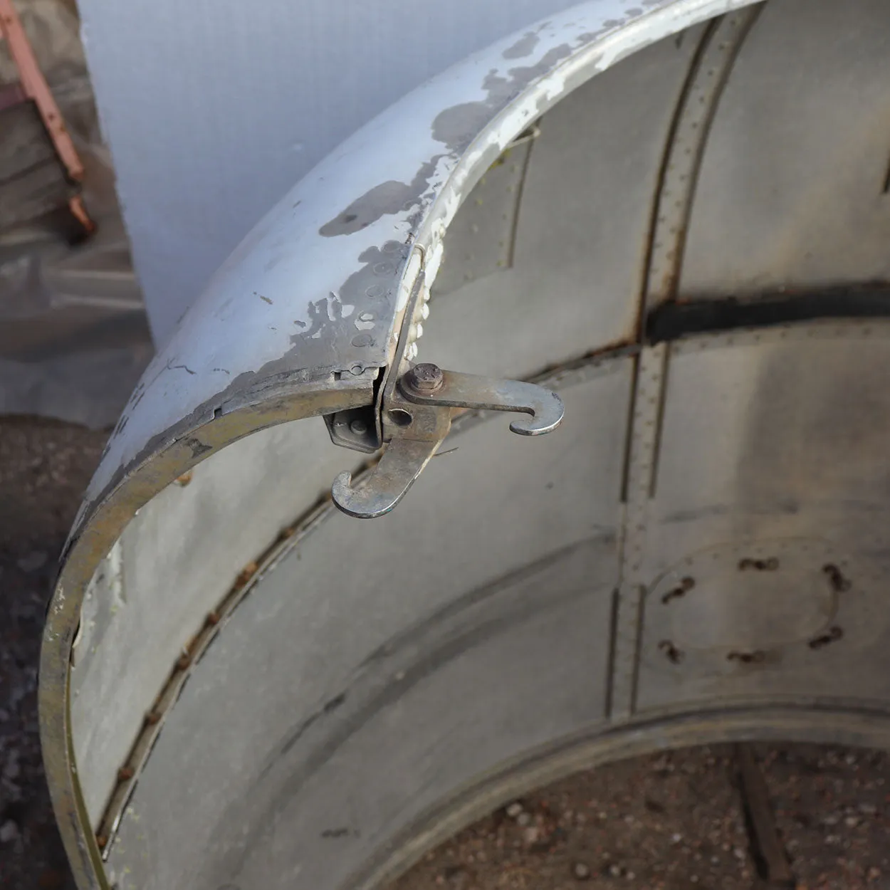 Two Vintage Riveted Painted Metal Airplane Cowling Covers