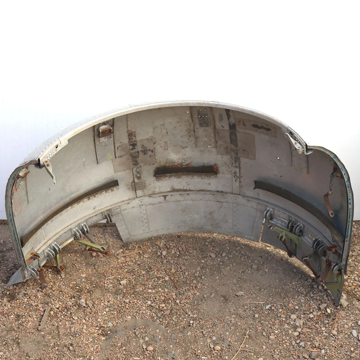 Two Vintage Riveted Painted Metal Airplane Cowling Covers