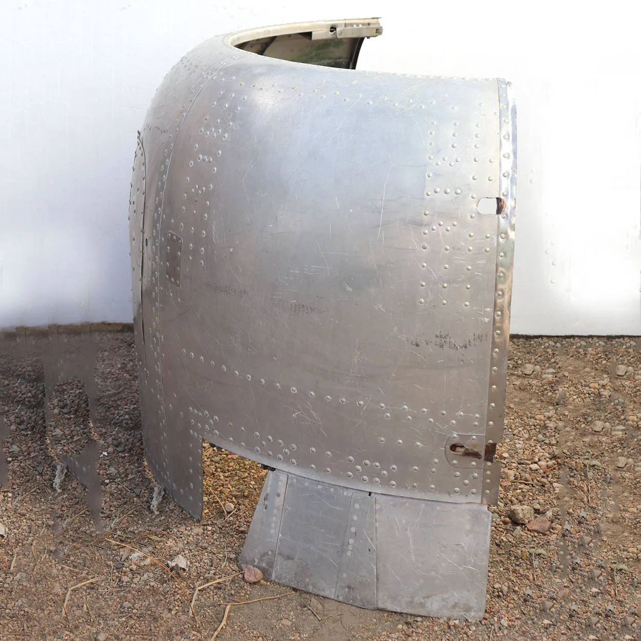 Two Vintage Riveted Painted Metal Airplane Cowling Covers