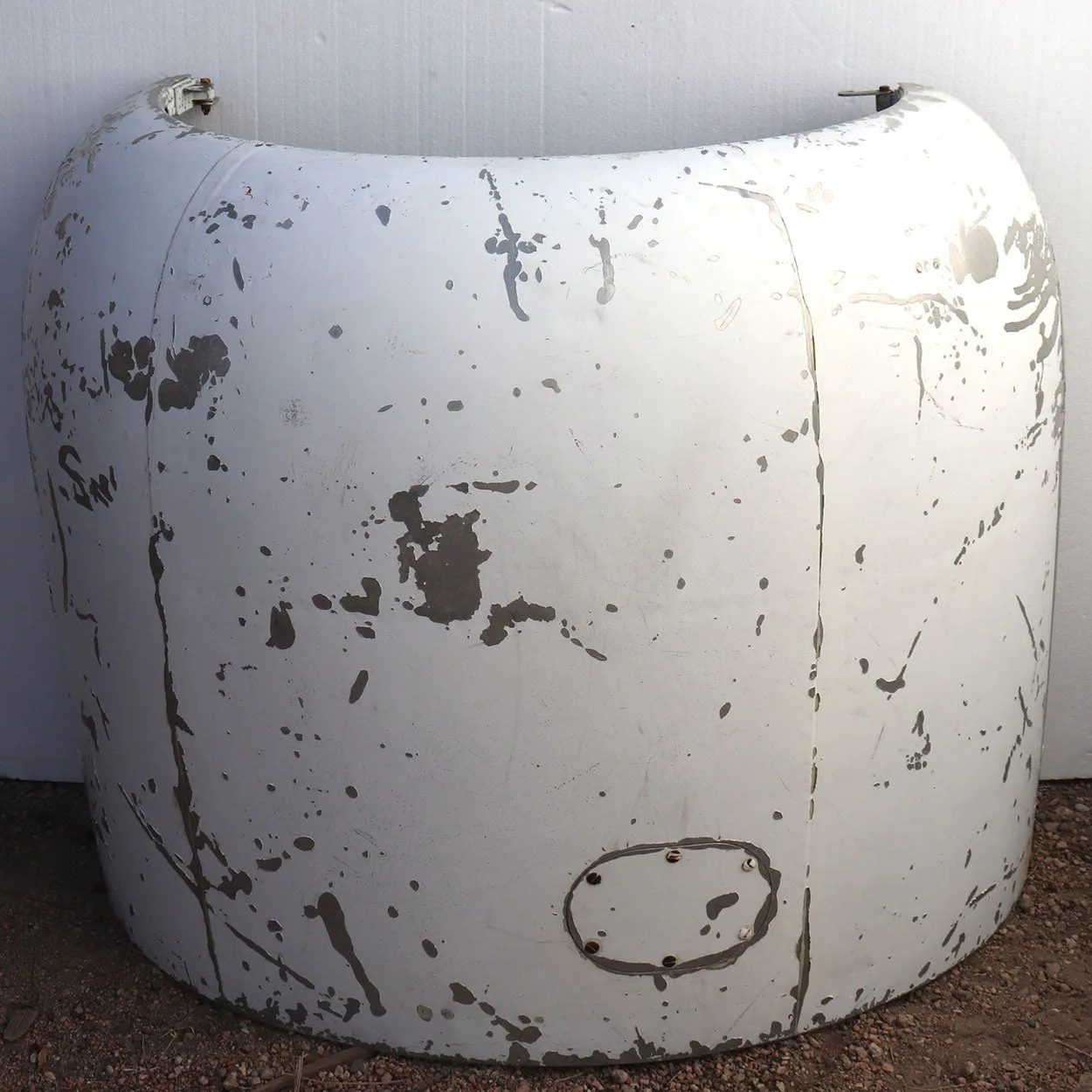 Two Vintage Riveted Painted Metal Airplane Cowling Covers