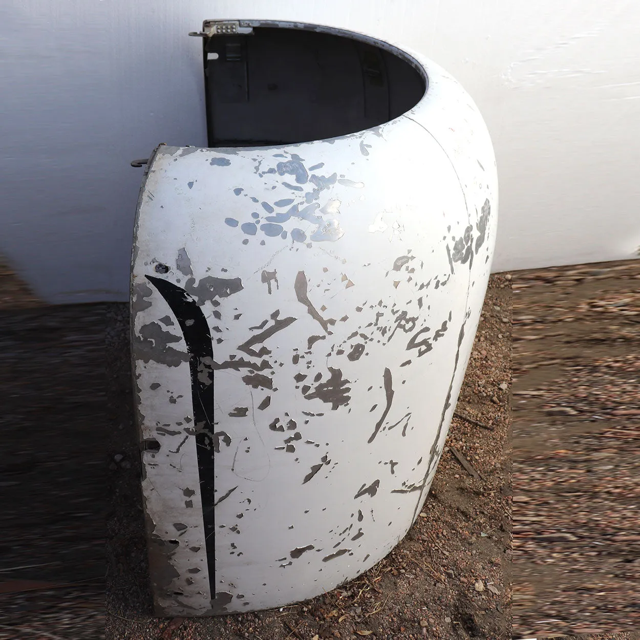Two Vintage Riveted Painted Metal Airplane Cowling Covers