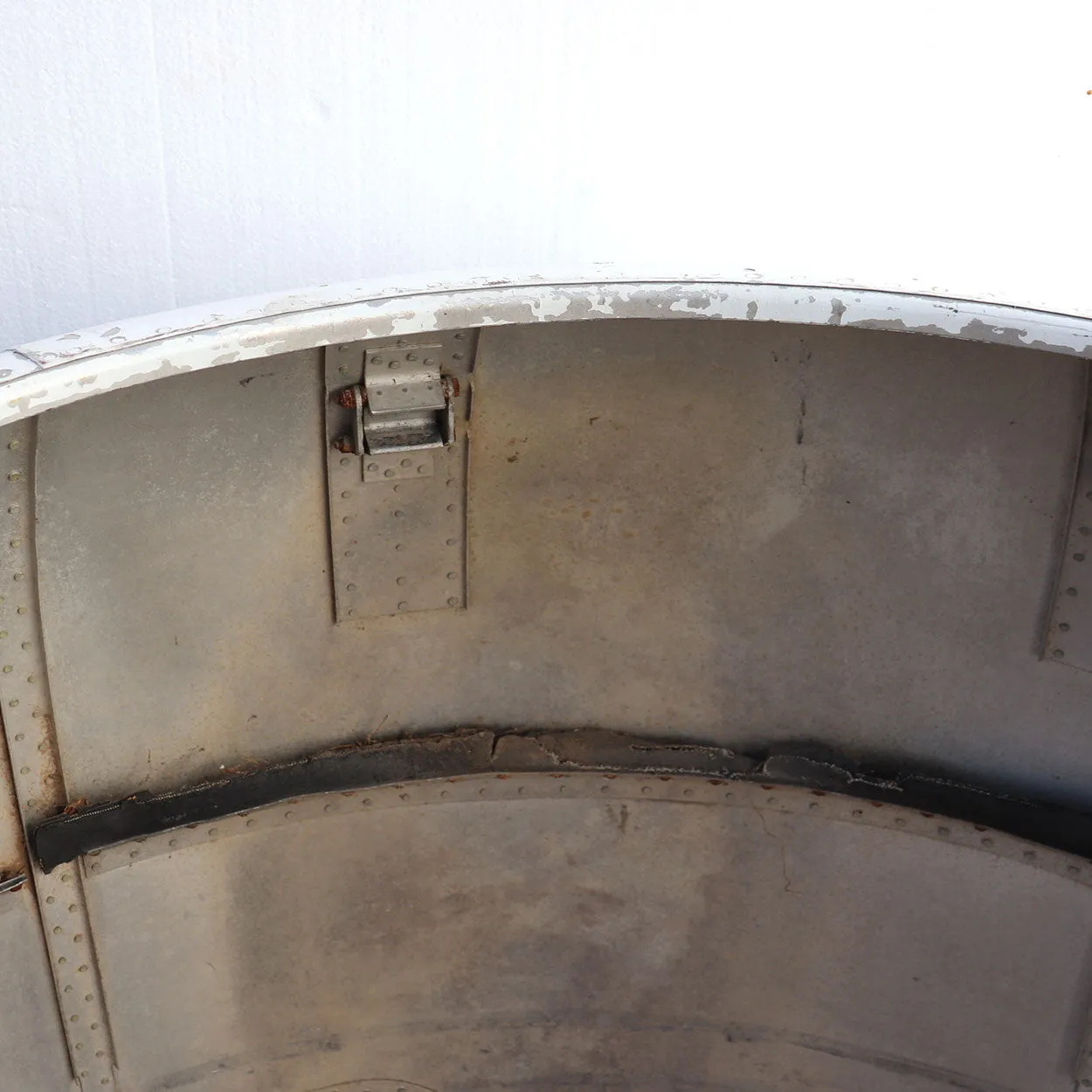 Two Vintage Riveted Painted Metal Airplane Cowling Covers