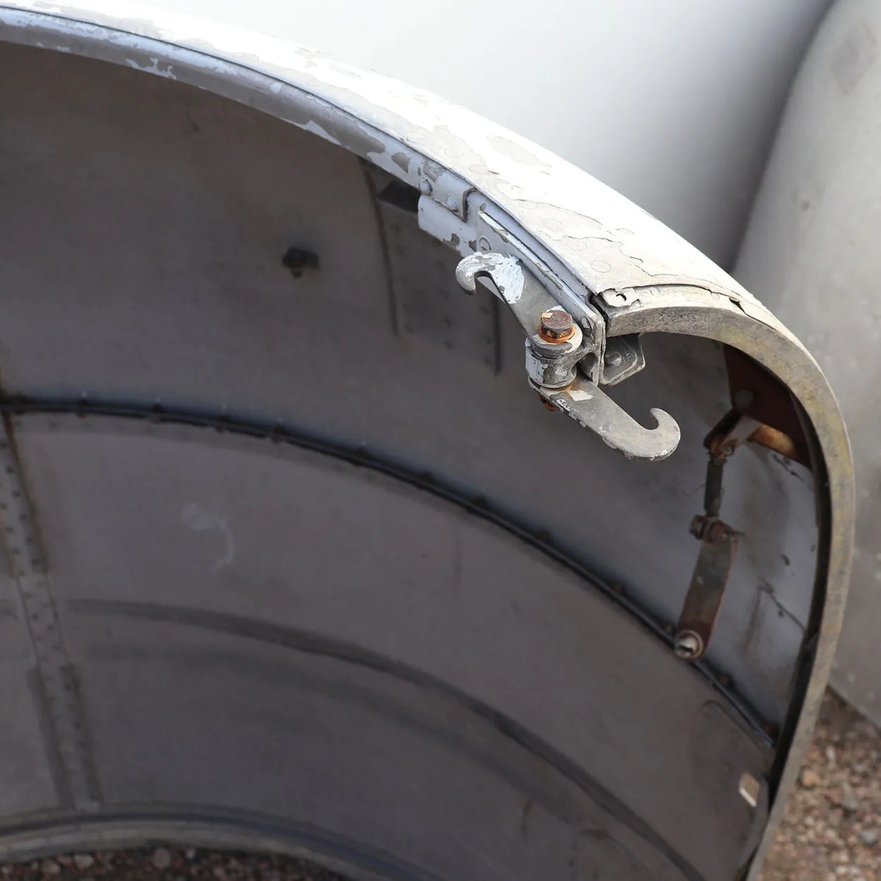 Two Vintage Riveted Painted Metal Airplane Cowling Covers