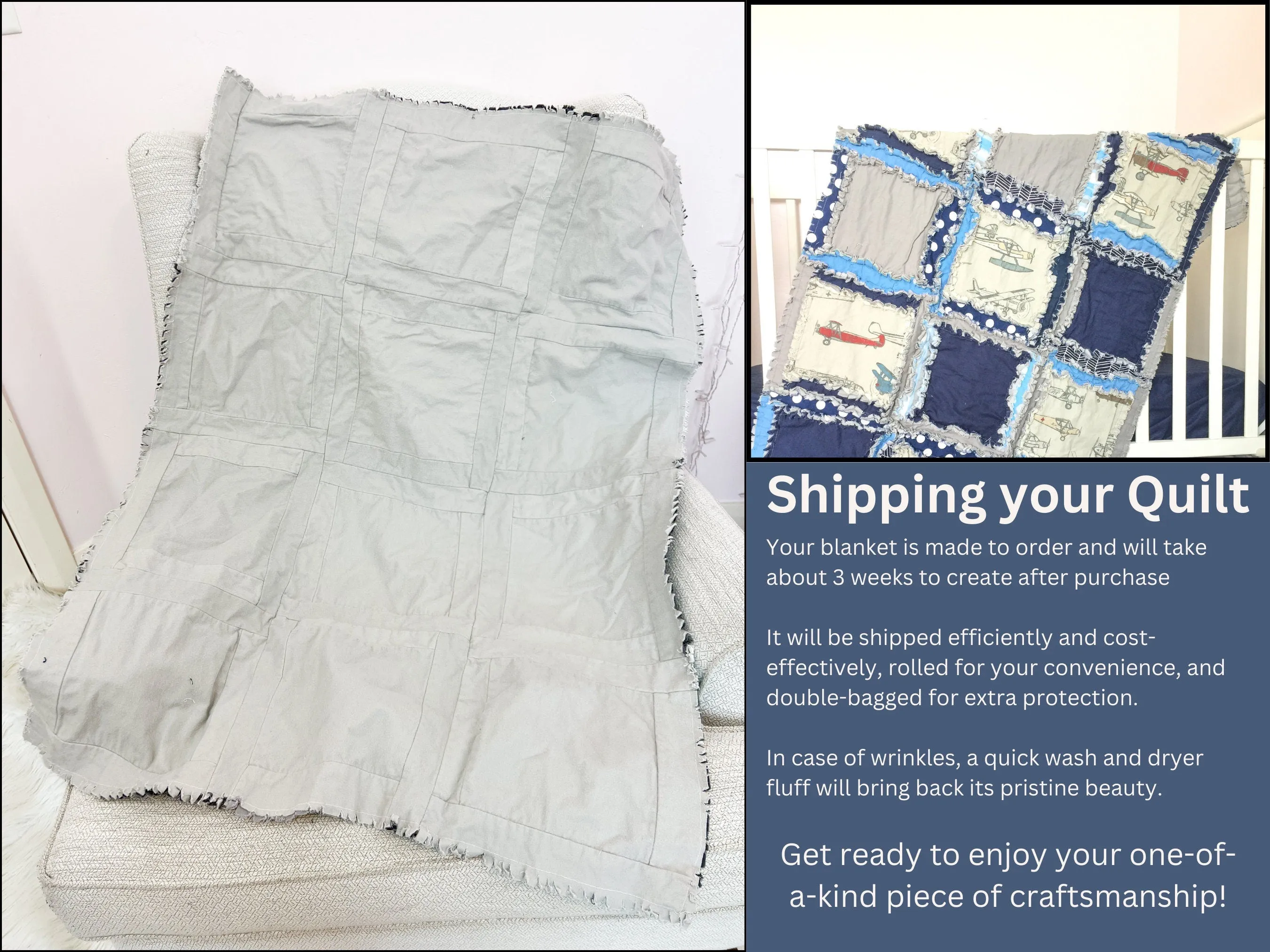 Vintage Airplane Quilt Toddler Bedding Boy, Aviation Homemade Quilts from Baby Blanket to Twin Bedspread