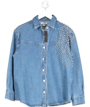Warehouse Blue Premium Crystal Embellished Sequin Oversized Shirt UK 10