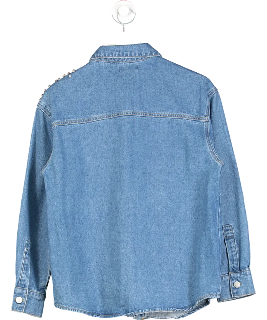 Warehouse Blue Premium Crystal Embellished Sequin Oversized Shirt UK 10