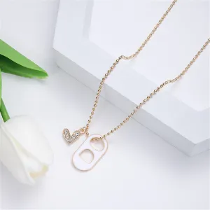 White Enamel & Clear Cubic Zirconia Pig Nose Heart Pendant Necklace