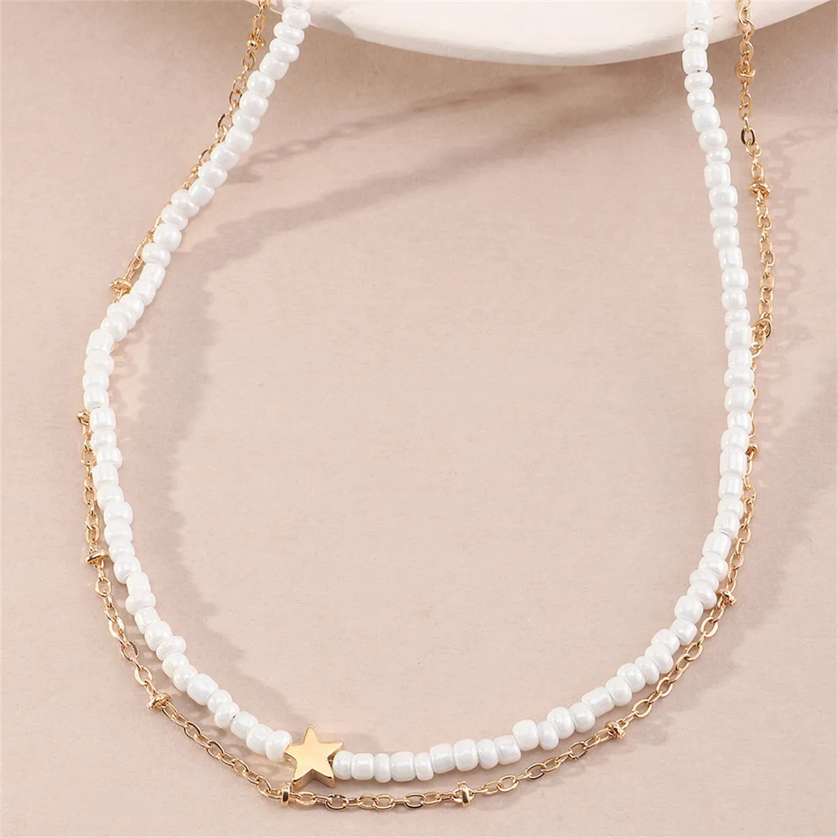 White Howlite & 18K Gold-Plated Star Layered Beaded Necklace