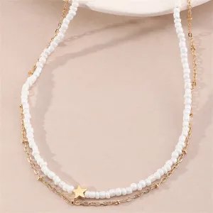 White Howlite & 18K Gold-Plated Star Layered Beaded Necklace