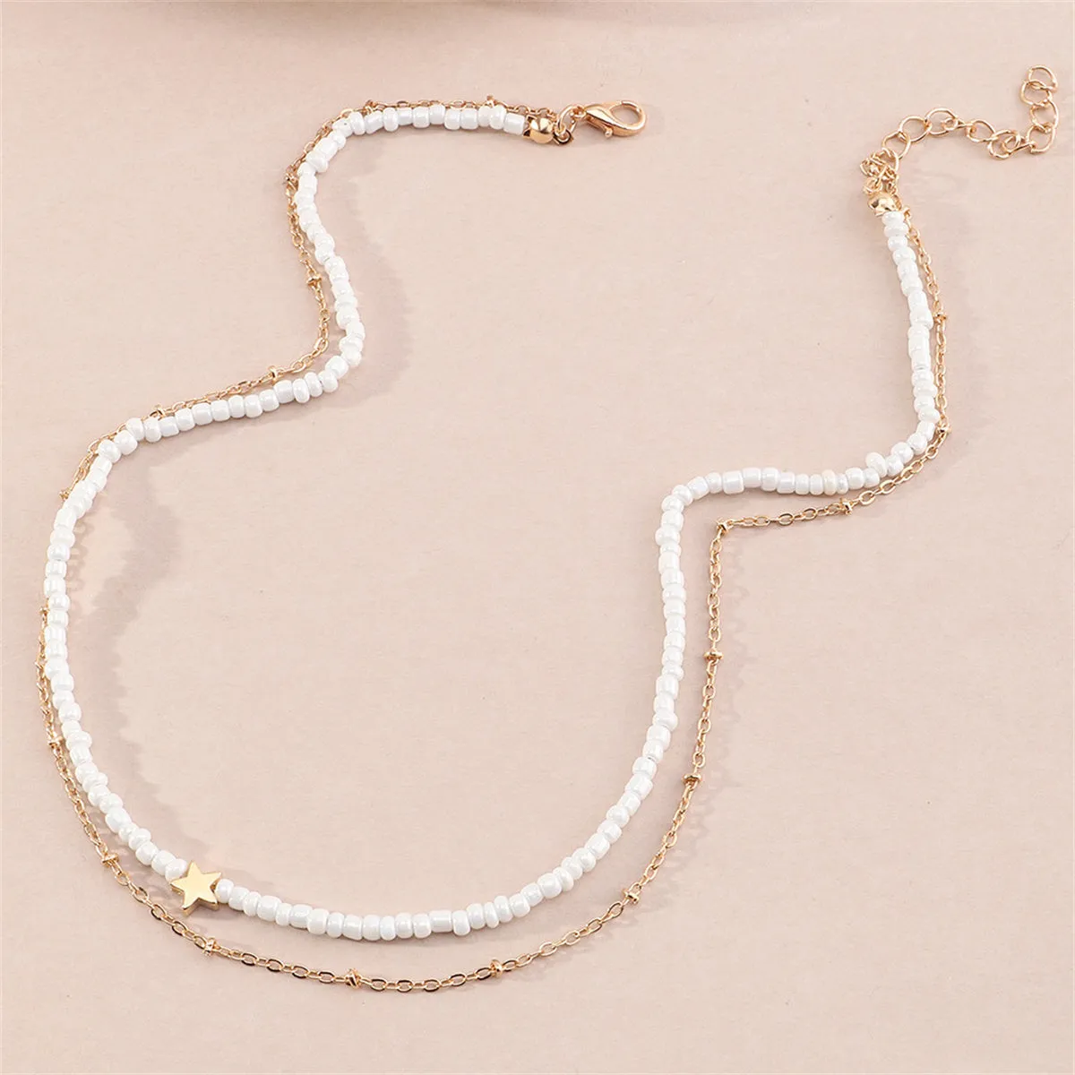 White Howlite & 18K Gold-Plated Star Layered Beaded Necklace